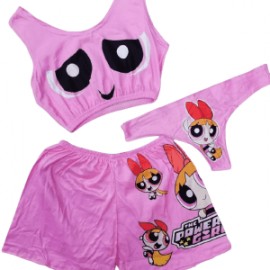 Conjunto de 3 pzas Pijama para Dama Blusa, Short y Tanga Chicas Super Poderosas Unitalla